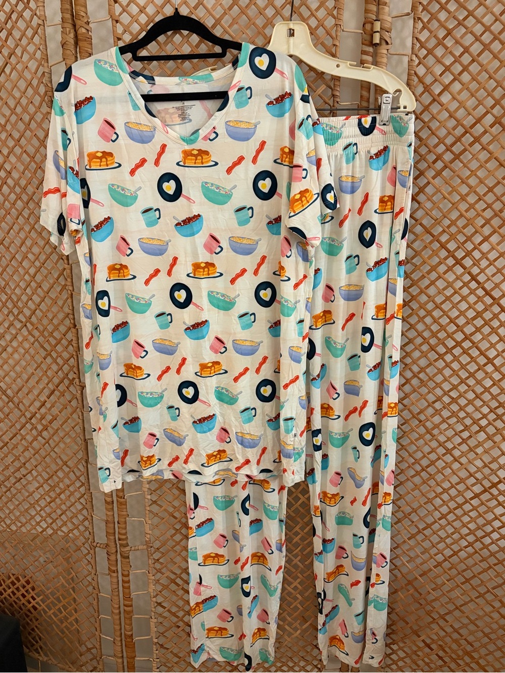 NWOT Birdie Bean XL Women’s Breakfast-Print Pajama T-Shirt & Pants Set (Bamboo)